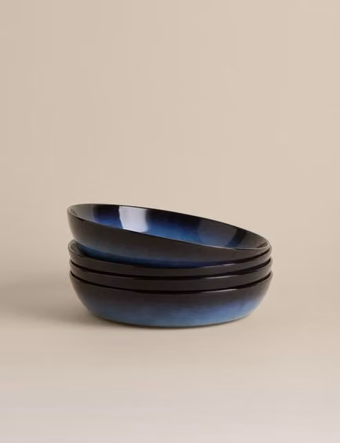 M&S Amberley Reactive Stoneware Pasta Bowls, Set of 4, Navy Blue