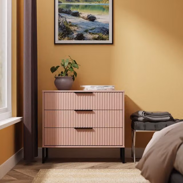 2 U Menai 3 Drawer Chest in Dusty Pink and Black with Geometric Metal Design