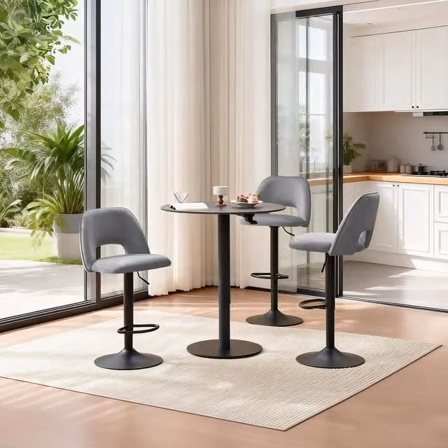 SONARA Modern Grey Fabric Swivel Bar Stools with Padded Metal Seats