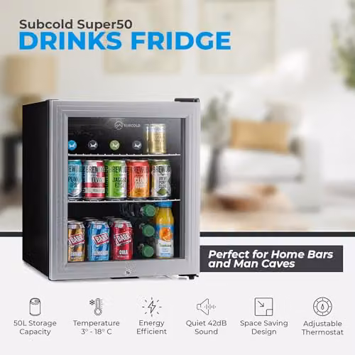Subcold Super50 LED Mini Fridge, 50L Silver Compressor Chiller with LED Light and Lock, W/D/H: 44 x 42 x 47 cm – 7