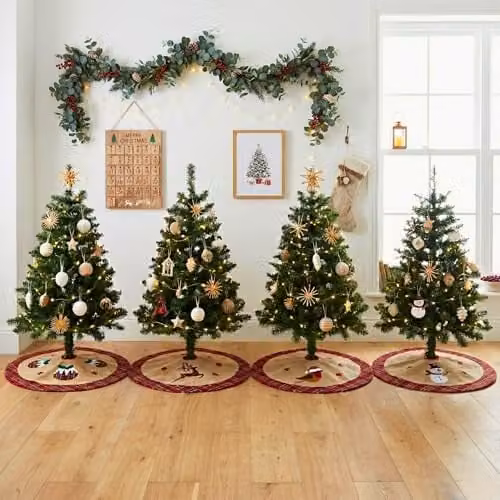 Shatchi 4 Piece Set Round Christmas Tree Skirt Decor in Brown and Beige, Diameter: 86 cm – 8