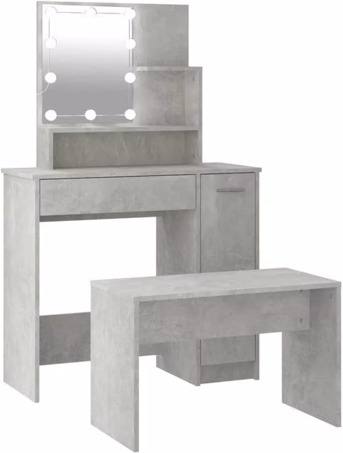 Berkfield Home Hollywood LED Dressing Table Set in Concrete Grey Engineered Wood