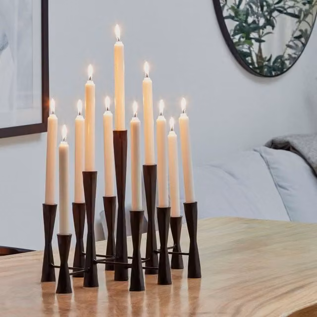 Ivyline Parker 11 Piece Black Modern Metal Candle Centerpiece, W: 52 cm, H: 42 cm