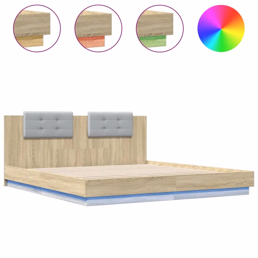 Berkfield Home Super King Bed Frame in Sonoma Oak Brown with LED Under-Bed Lighting and USB Charging Port, W/D/H: 180 x 200 cm – 2