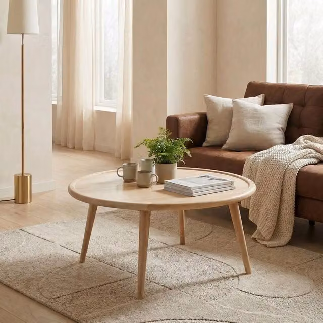 FurnitureboxUK Orizaba Round Mango and Oak Wood Coffee Table in Brown