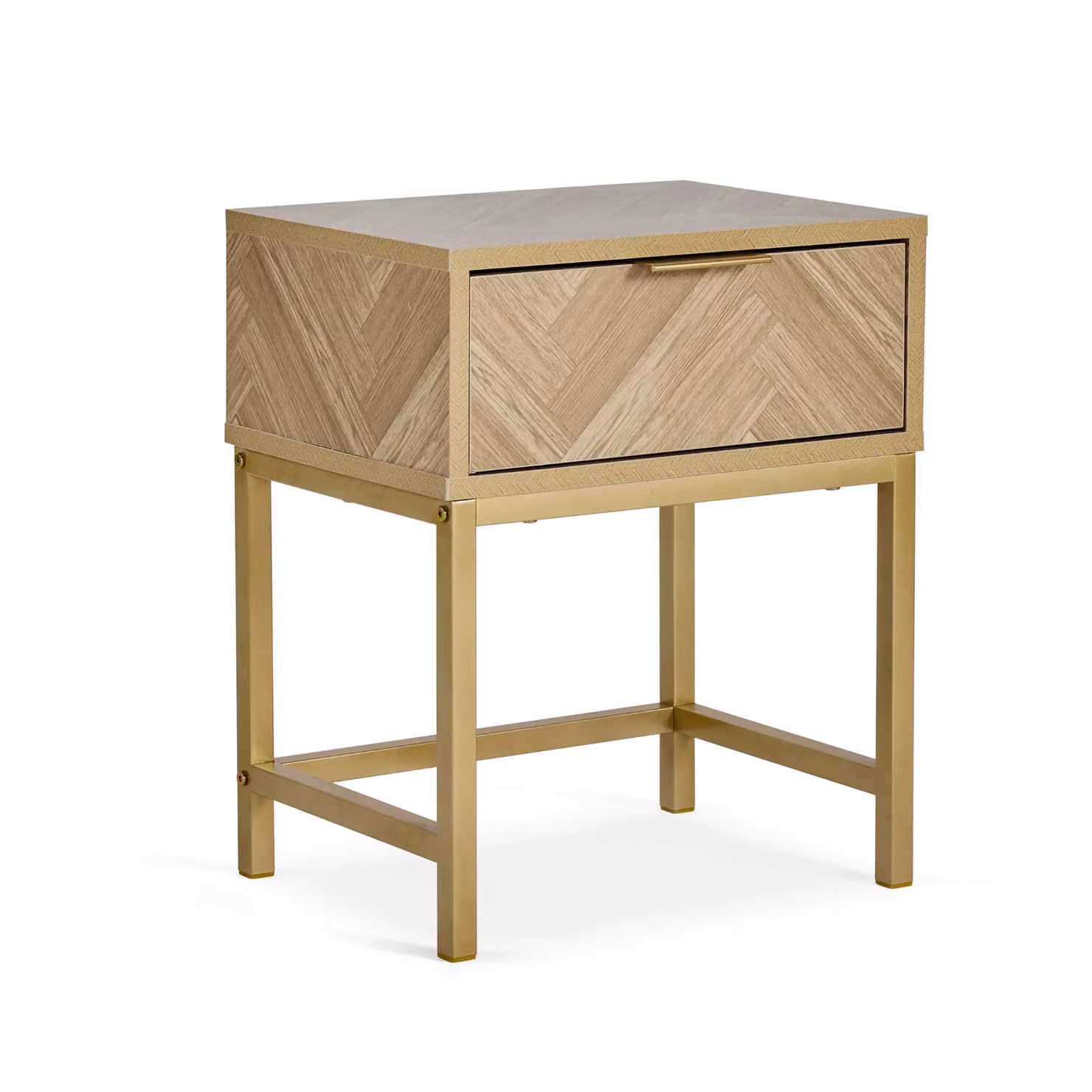 VonHaus Ducie 1 Drawer Bedside Table with Herringbone Design in Brown and Gold – 2
