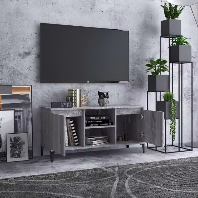 Berkfield Home Modern Grey Sonoma TV Cabinet with Metal Legs W: 103.5 cm, D: 35 cm, H: 50 cm – 1