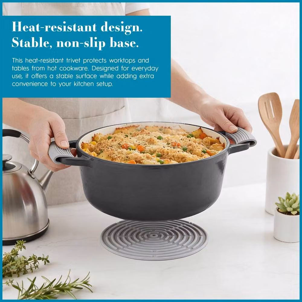 Argon Tableware Non-Slip Round Silicone Trivet, Grey, Diameter: 18 cm – 2