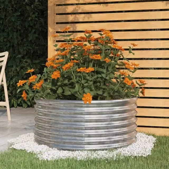 Berkfield Home Powder-coated Steel Garden Planter Tub, Silver, W: 80 cm, D: 80 cm, H: 36 cm – 1