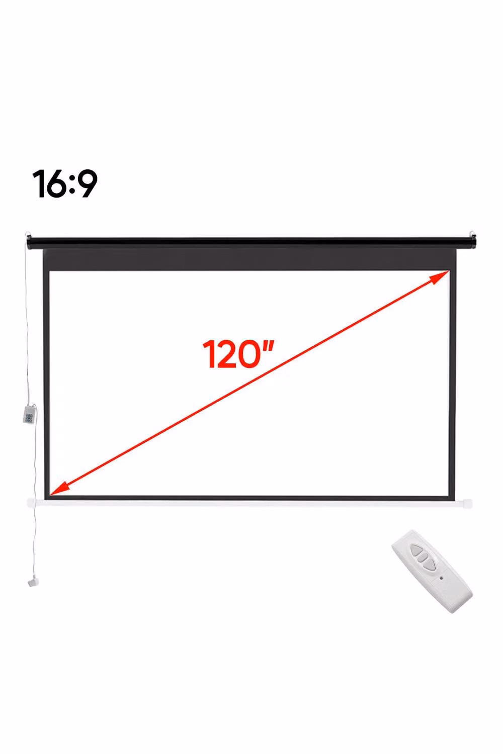 Living and Home 120 inch Black Crossbar Electric Motorised Projector Screen with Remote, White, 16:9 Aspect Ratio – 3