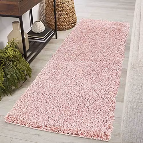 Serdim Rugs Plain Pink Rectangular Hallway Runner Rug, W: 60 cm, L: 220 cm – 1