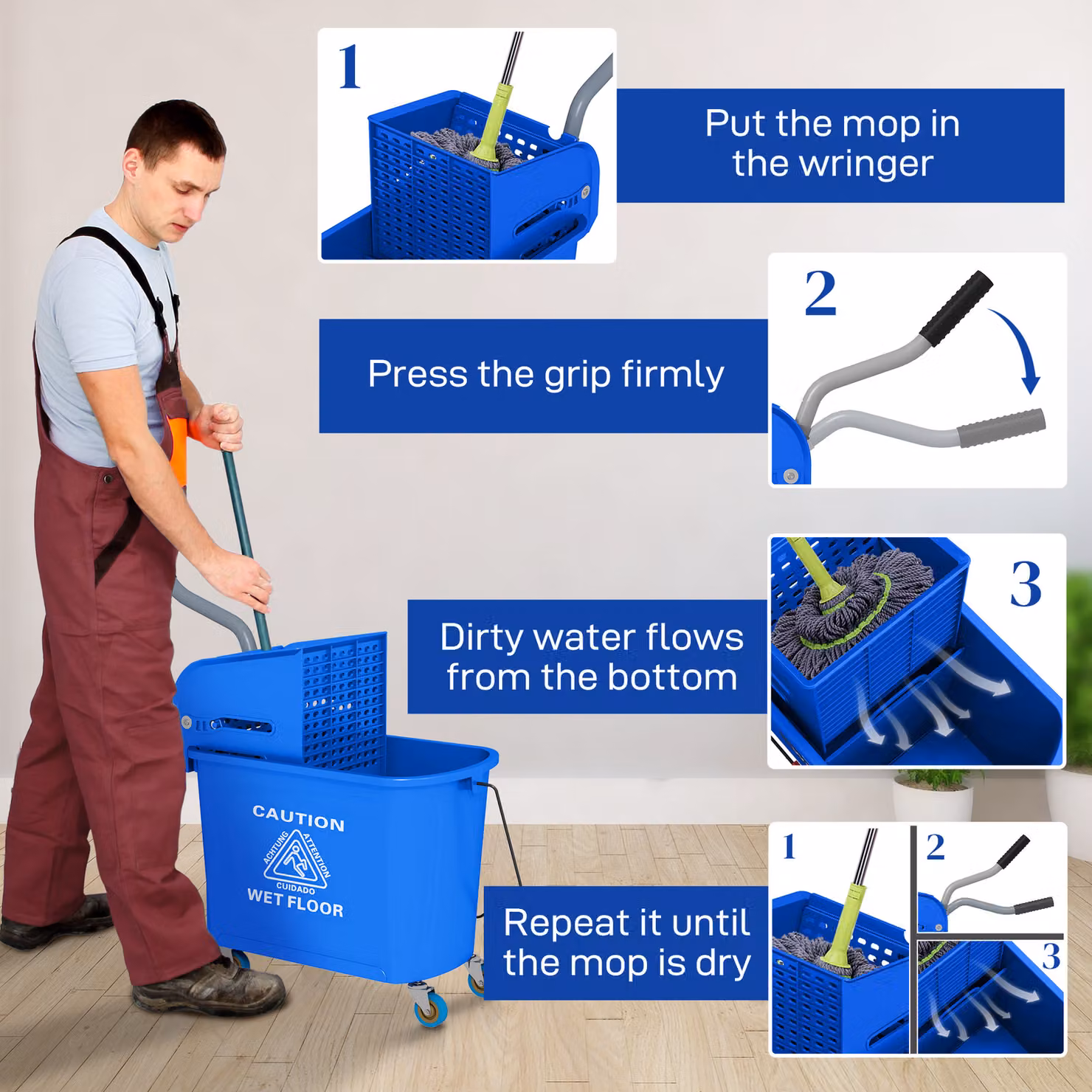HOMCOM 20L Mop Bucket with Wringer and Handle in Blue – 5