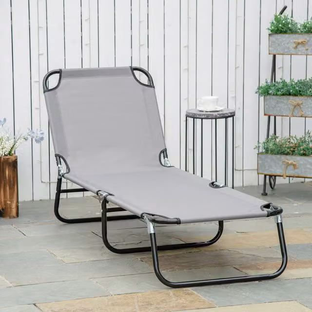 Outsunny Portable Folding Sun Lounger with 3 Positions in Grey