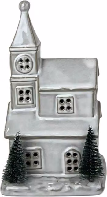 Four Candle Glazed Ceramic LED Christmas Church Tabletop Ornament in White – 1