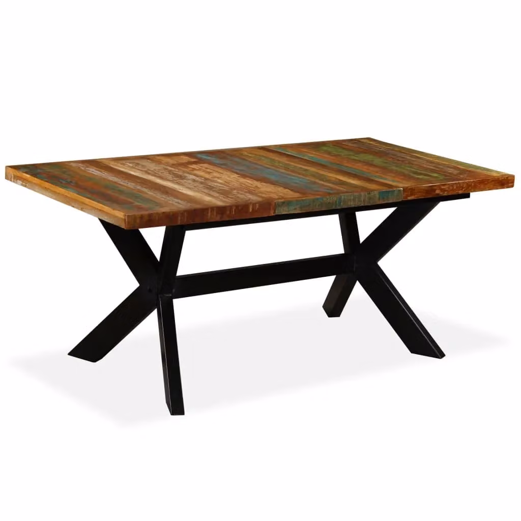 Berkfield Home Industrial Rectangular Dining Table in Brown with Solid Reclaimed Wood and Steel X-Frame, 180 cm – 2