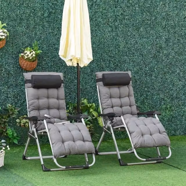 EONLION 2 Piece Reclining Zero Gravity Garden Chairs in Dark Grey