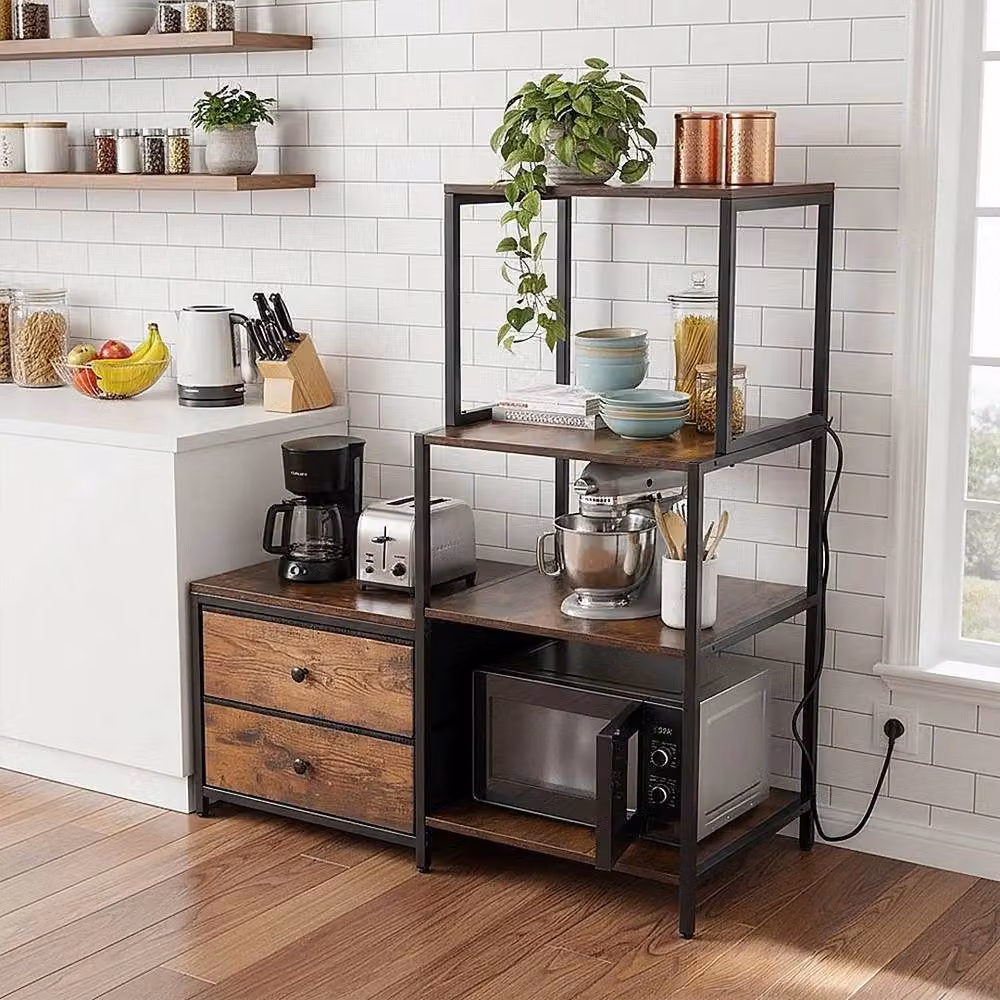 KORVIXA 4 Tier Kitchen Bakers Rack Storage Shelf in Brown, W/D/H: 100 x 100 x 117.5 cm – 3