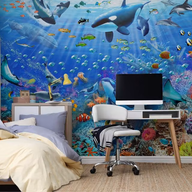 Walltastic Underwater Scene Wall Mural in Blue and Multicolour, W: 304.8 cm, H: 243.84 cm