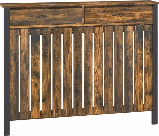 HOMCOM Rustic-Look Industrial Radiator Cover in Brown and Black, W: 93 cm, H: 119 cm