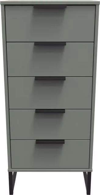 2 U Fuji 5 Drawer Tall Bedside Chest in Pale Green, Ready Assembled