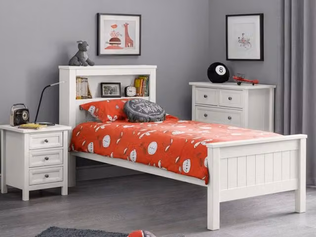 Julian Bowen Maine Bookcase Bed Frame in Surf White with Side Compartments, W/D/H: 90 x 190 cm – 1