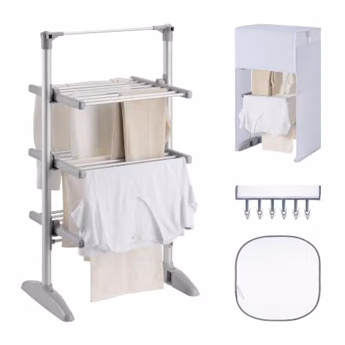 VonHaus 3 Tier Heated Clothes Airer in Grey and Silver