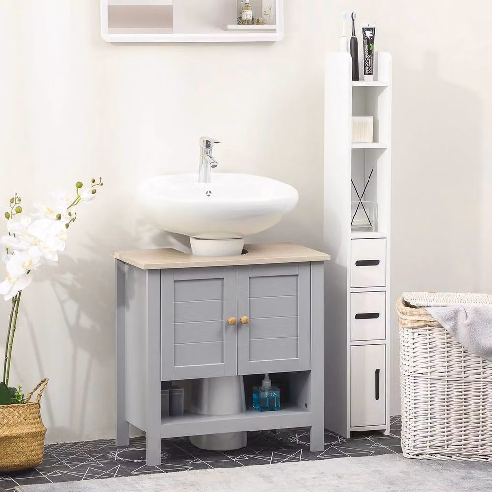 FORGEVIO Modern Grey Freestanding Bathroom Under Sink Vanity Unit with Hinged Doors – 3