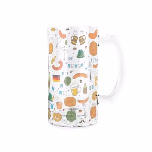 Purely Home Oktoberfest Glass Beer Stein Tankard with Handle, Orange and Multicolour, 450ml