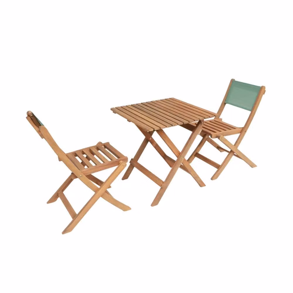 sweeek Childrens Bistro Garden Table and 2 Chairs Set in Light Green Acacia Wood – 2