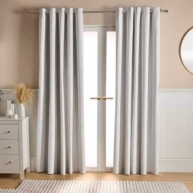 OHS Pair of Woven Texture Eyelet Blackout Curtains in Beige, Width: 167 cm, Drop: 228 cm
