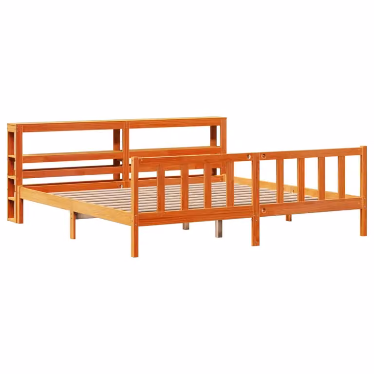 Berkfield Home Wax Brown Solid Pine Bed Frame with Headboard and Side Compartments, W/D/H: 200 x 200 cm
