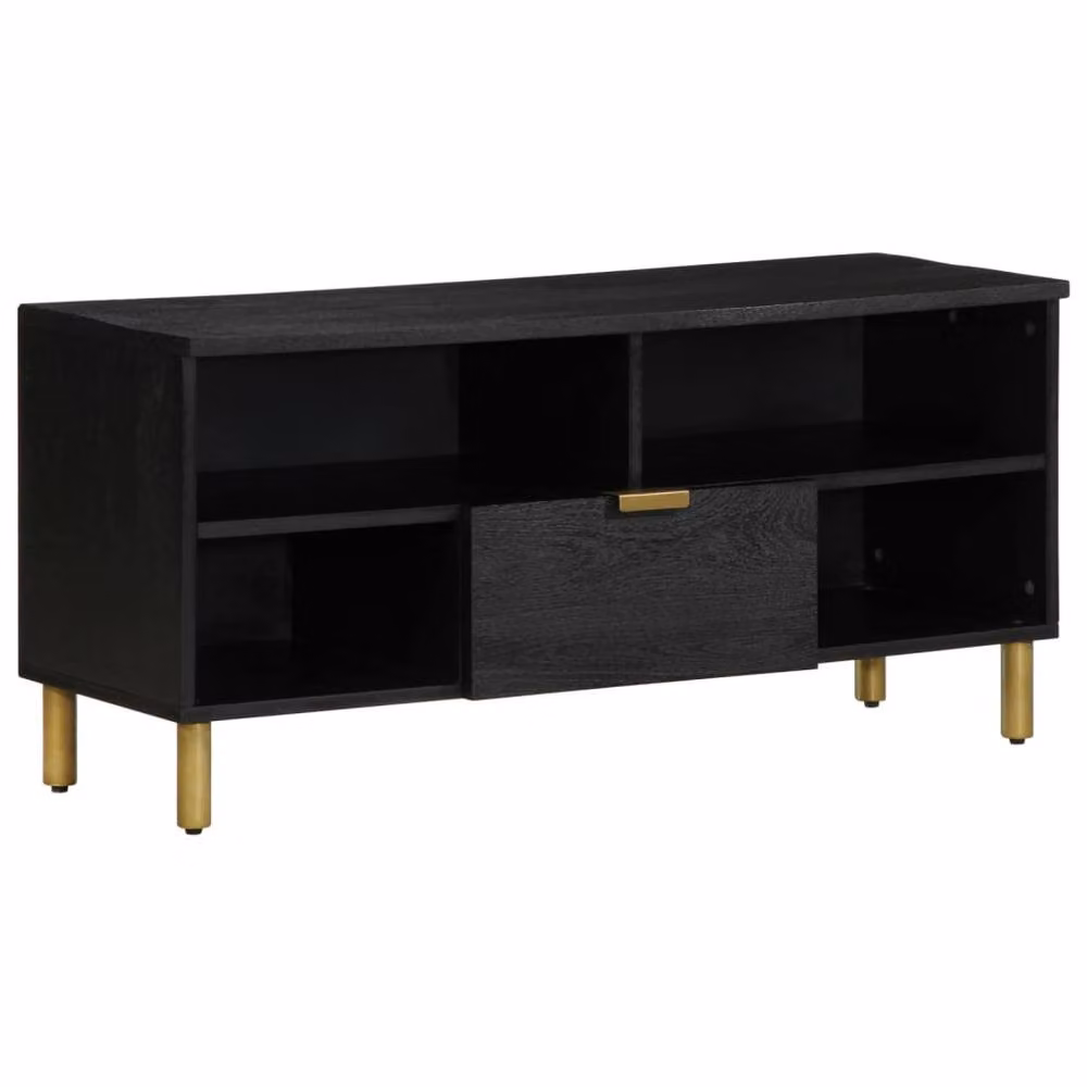 Berkfield Home Modern Black TV Cabinet in Engineered Wood W/D/H: 100 x 33 x 46 cm – 2