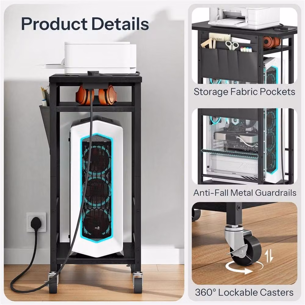 FORGEVIO Computer Tower Stand in Black, W/D/H: 60 x 30 x 70 cm – 3