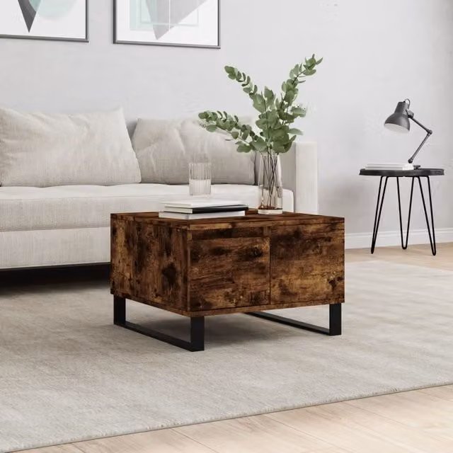 Berkfield Home Modern Square Coffee Table in Smoked Oak Brown, W/D/H: 55 x 55 x 36.5 cm – 1