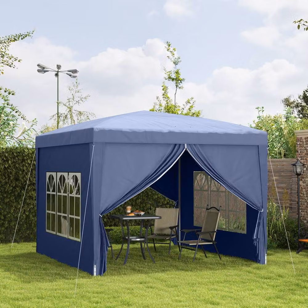 Outsunny Blue Pop-Up Gazebo with Windows and Steel Frame, W/D/H: 300 x 300 x 196 cm – 4