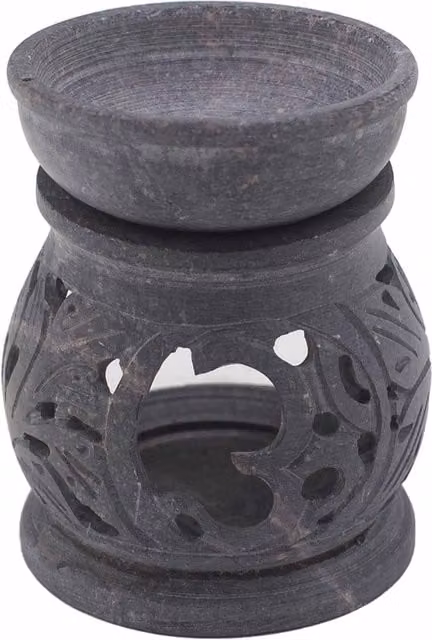 KDMD Om Soapstone Oil Burner for Tealights, Grey, Diameter: 8 cm