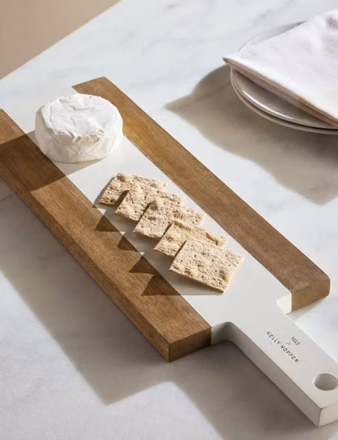 M&S x Kelly Hoppen White Striped Wooden Rectangular Long Serving Board with Hanging Loop