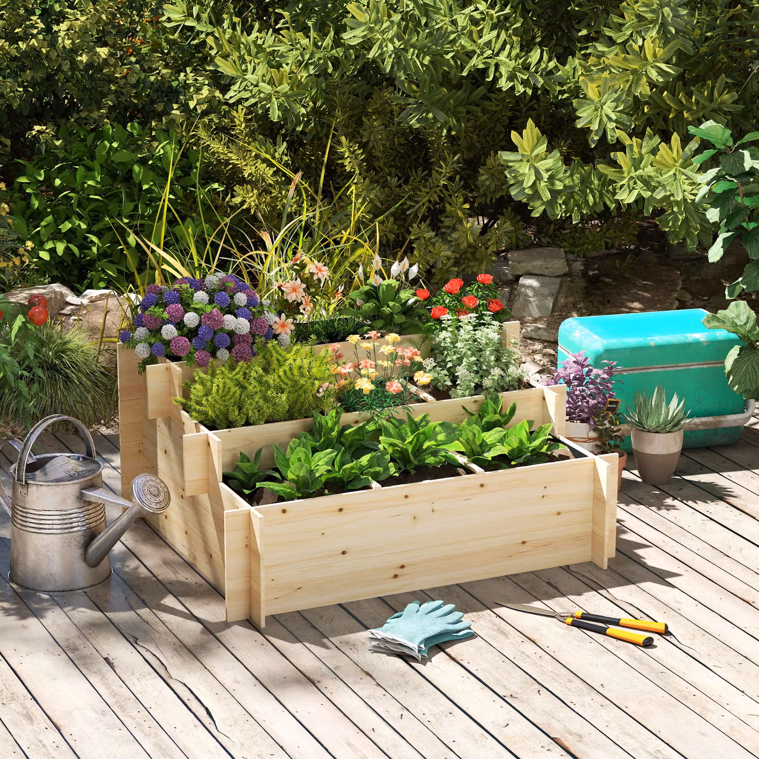 Outsunny 3 Tier Black Wooden Raised Garden Beds with 9 Grow Grids for Vegetables, Flowers and Herbs – 2
