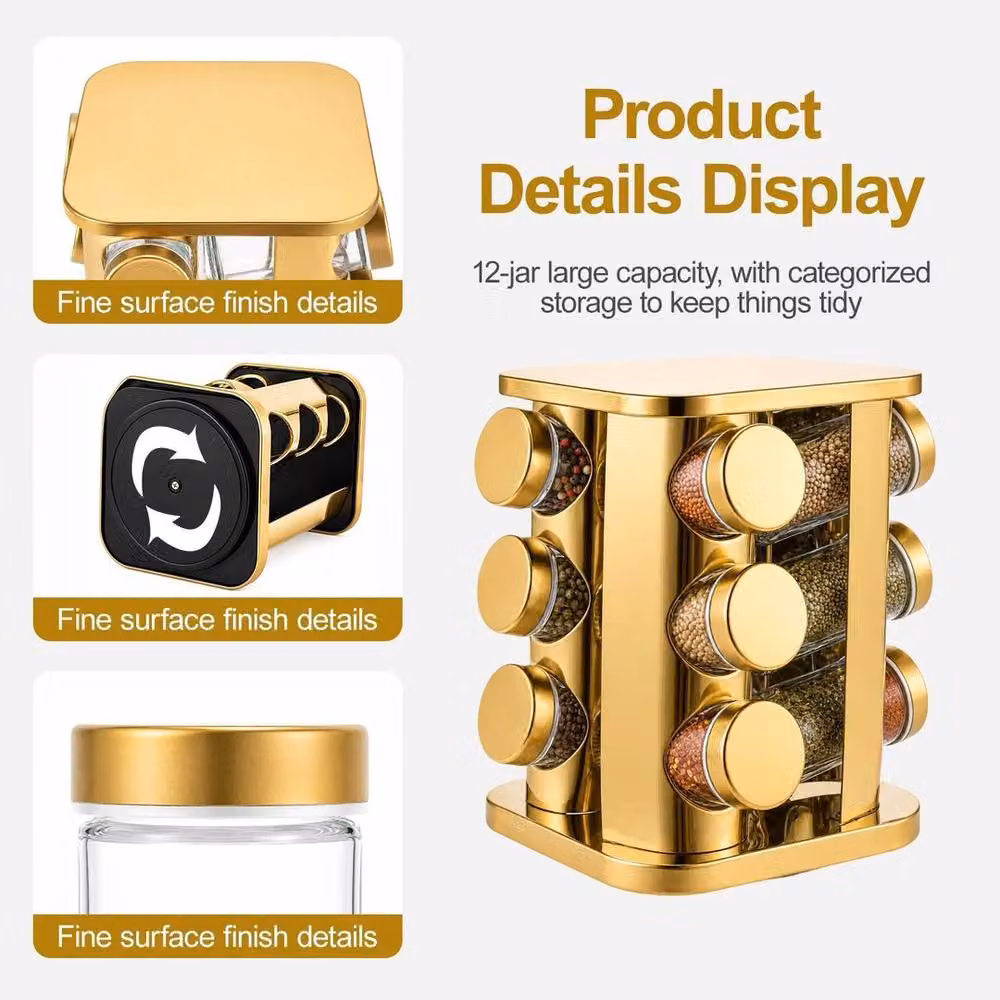 FORGEVIO Rotating Spice Rack in Gold with 12 Glass Jars – 2