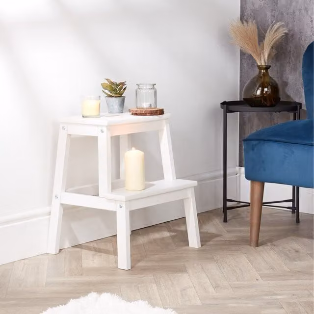 Relsy White Lacquered Wooden 2 Step Stool
