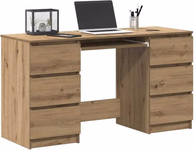 Berkfield Home Artisan Oak Decorative Writing Desk in Brown, W/D/H: 140 x 50 x 77 cm – 1