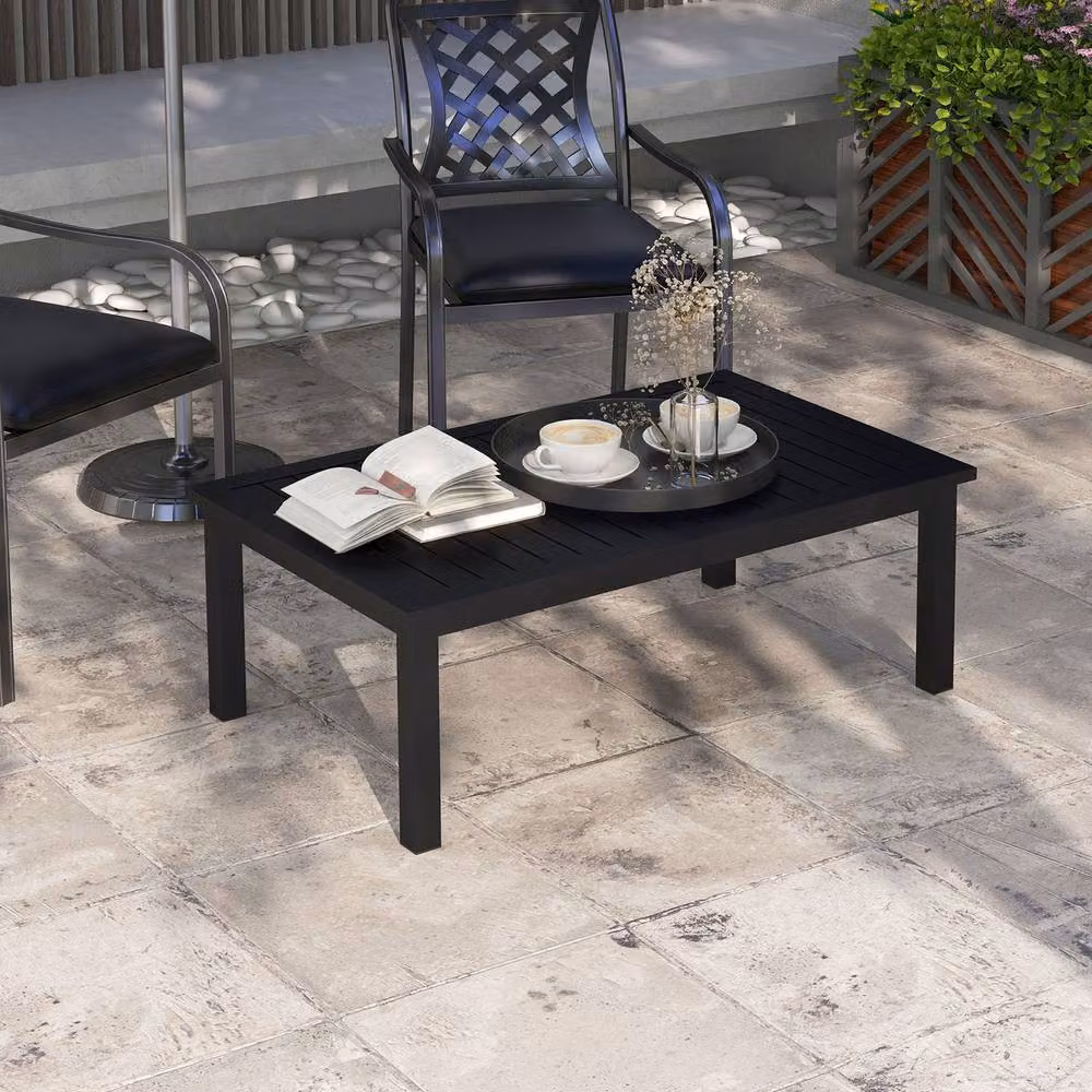 OUTSUNNY Aluminium Outdoor Coffee Table with Slat Top in Matt Black – 2