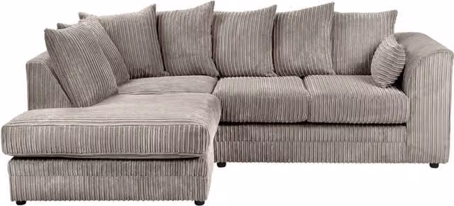 SquareBoxx Lennox Jumbo Cord Corner Sofa with Left Hand Facing Chaise in Grey