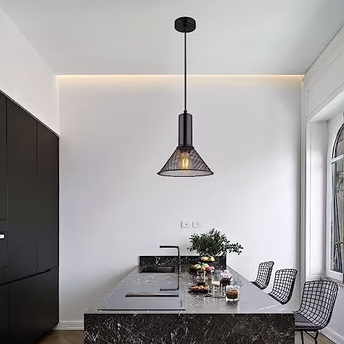 Globo Lighting Jedd Dome Pendant Light, Black Metal, Height: 120 cm, Diameter: 21 cm – 2