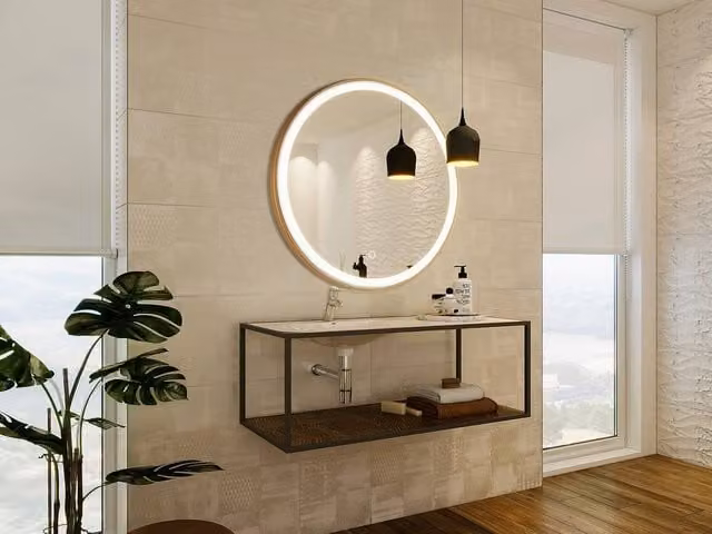 NUMEA Round Illuminated Gold Bathroom Mirror with LED Light, Diameter: 80 cm – 1
