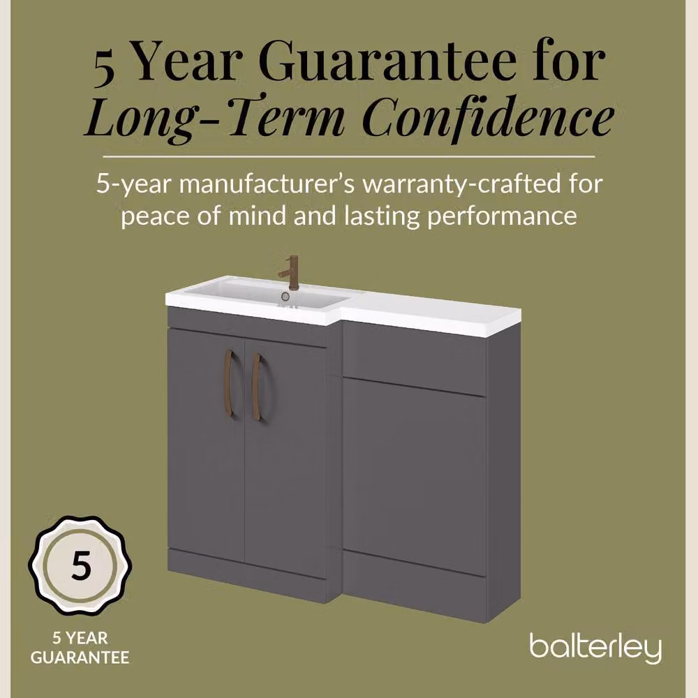 Balterley Modern Grey Left-Hand Vanity and WC Unit Combination with Brushed Bronze Details, W: 110 cm, H: 84 cm – 4