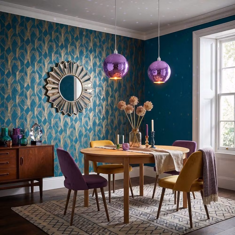 Happy Homewares Shiny Disco Mosaic Ball Pendant Shade in Purple, Diameter: 25 cm – 5