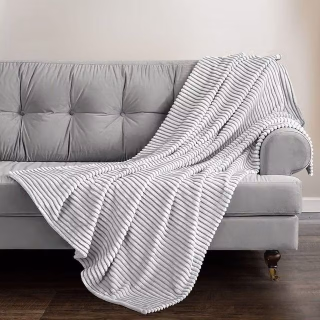Velosso Modern Printed Cord Throw Blanket in Grey, W: 150 cm, D: 200 cm
