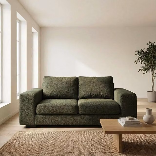 Abakus Direct Boston 3 Seater Upholstered Sofa in Dark Green with Solid Wood Frame