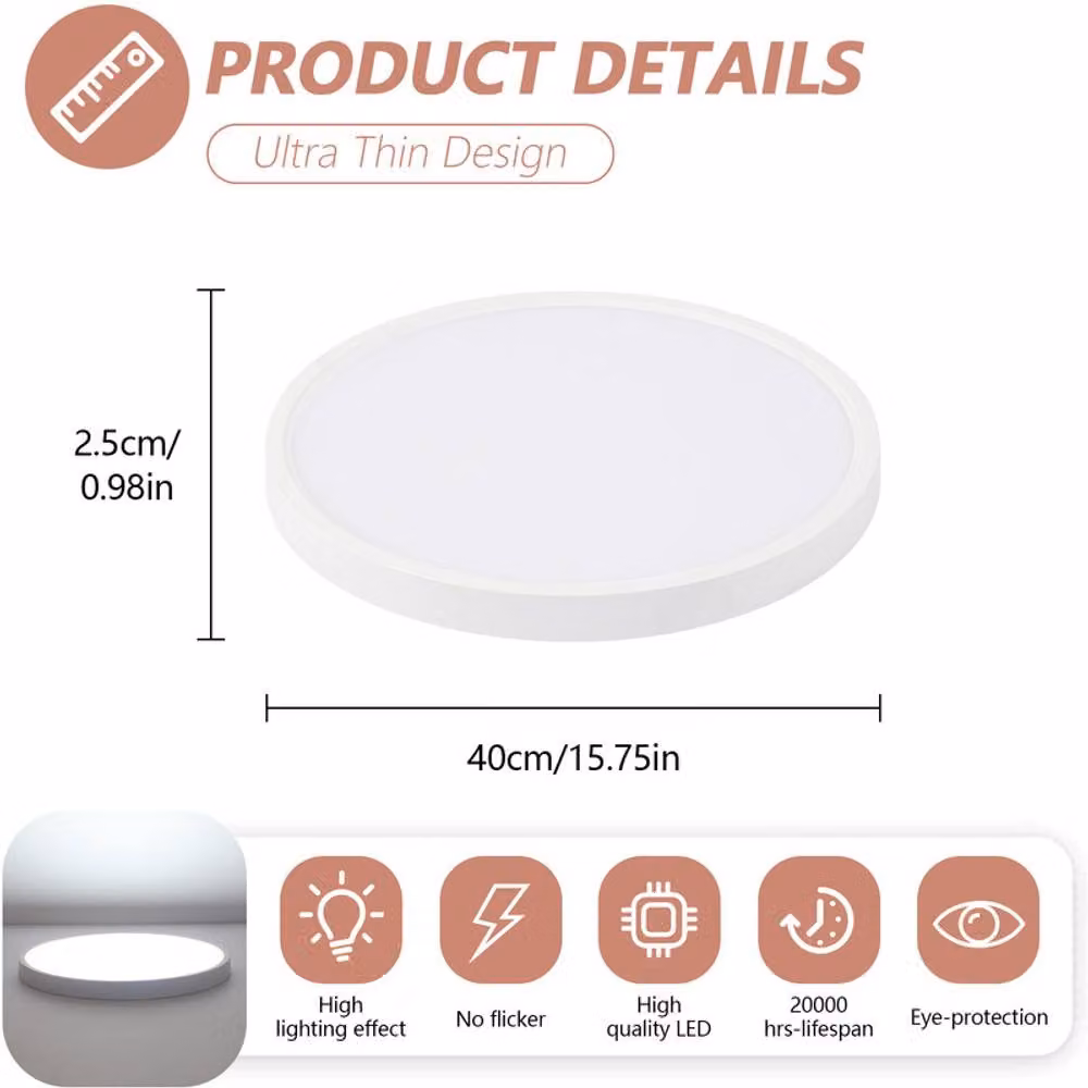 COMELY LED Ceiling Light, 36W, White, Diameter: 40 cm, IP54, 6500K Cool White – 2